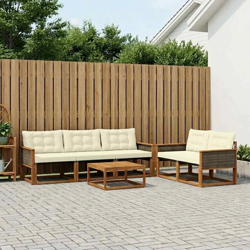 vidaXL Udendørs Sofagruppe 6 pc Naturlig & Fløde