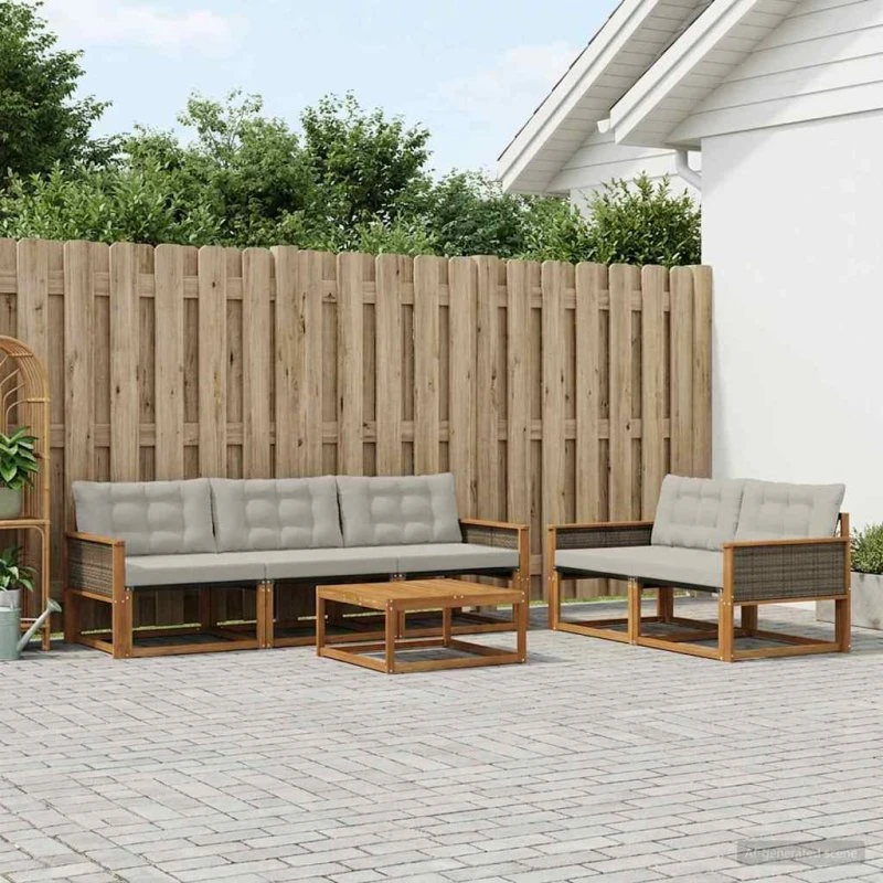 vidaXL Udendørs Sofagruppe 6 pcs Naturfarvet og Lysegrå