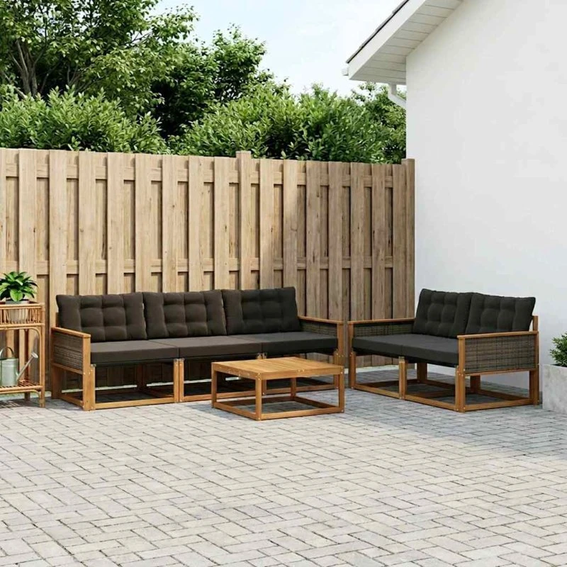 vidaXL Udendørs Sofagruppe 6 pcs Naturfarvet og Sort