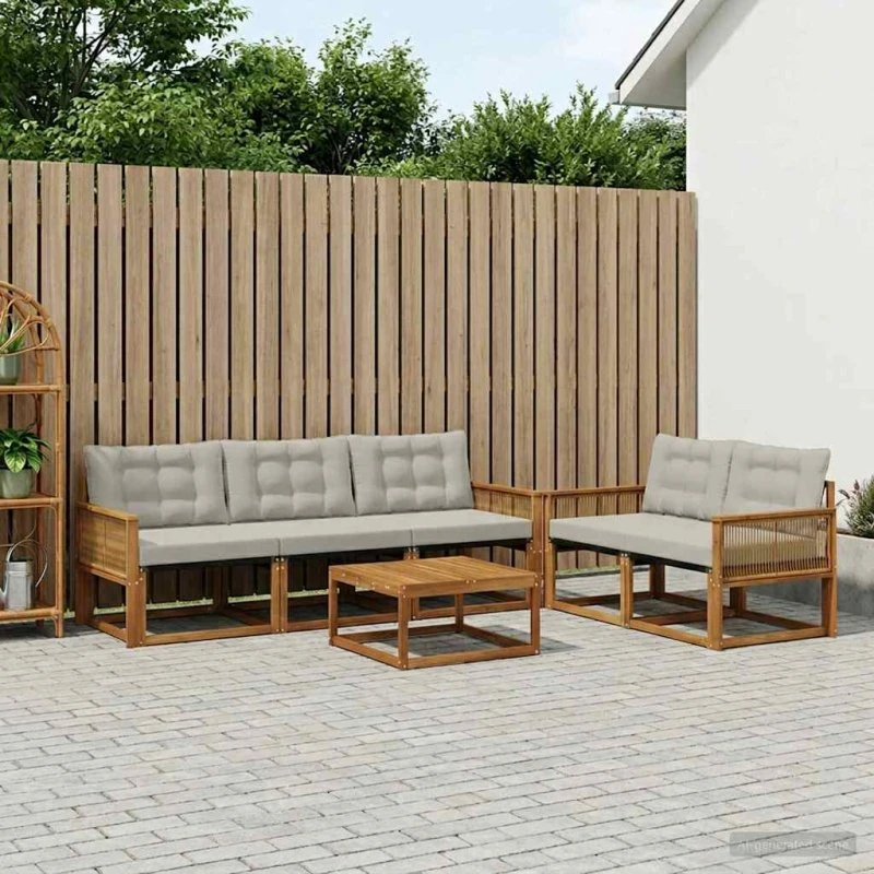 vidaXL Udendørs Sofagruppe 6 pc Naturfarvet og Lysegrå