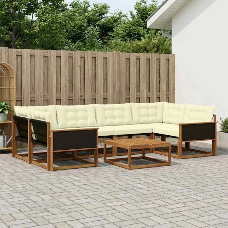 vidaXL Udendørs Sofagruppe 7 pcs Naturlig & Fløde