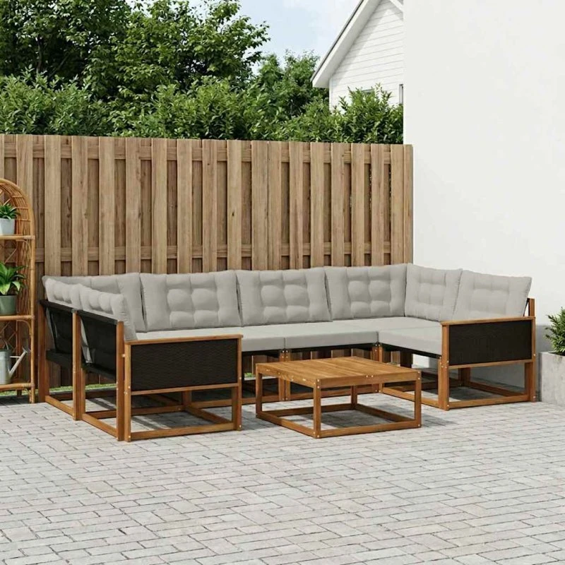 vidaXL Udendørs Sofagruppe 7 pc Naturfarvet og Lysegrå