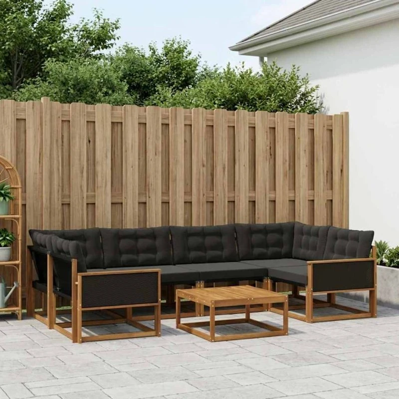 vidaXL Udendørs Sofagruppe 7 pc Naturfarvet og Sort