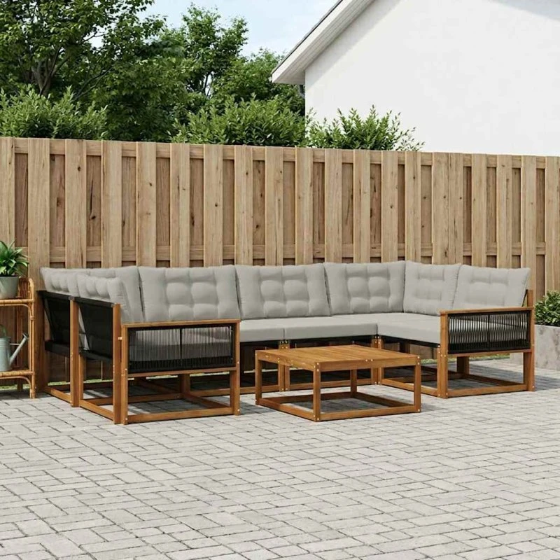 vidaXL Udendørs Sofagruppe 7 pcs Naturfarvet og Lysegrå