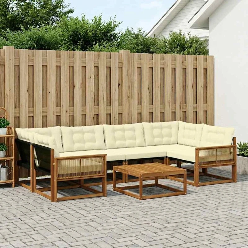 vidaXL Udendørs Sofagruppe 7 pc Naturlig & Fløde