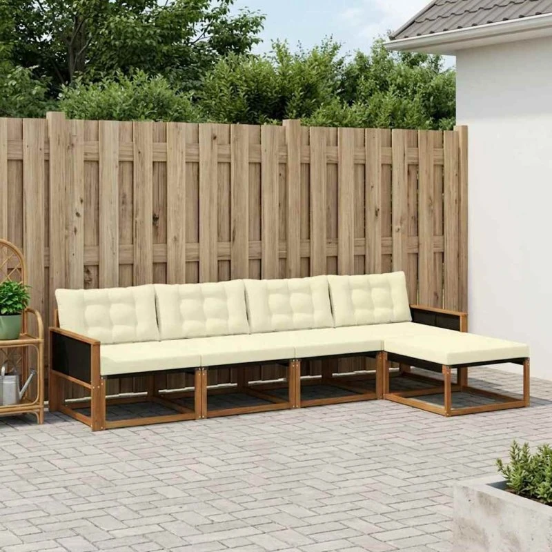 vidaXL Udendørs Sofagruppe 5-pcs Naturlig & Fløde
