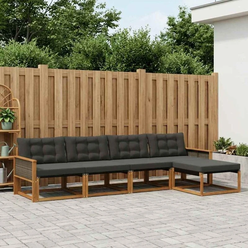 vidaXL Udendørs Sofagruppe 5 pcs Naturfarvet og Sort