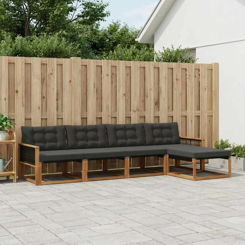 vidaXL Udendørs Sofagruppe 5 pc Naturfarvet og Sort