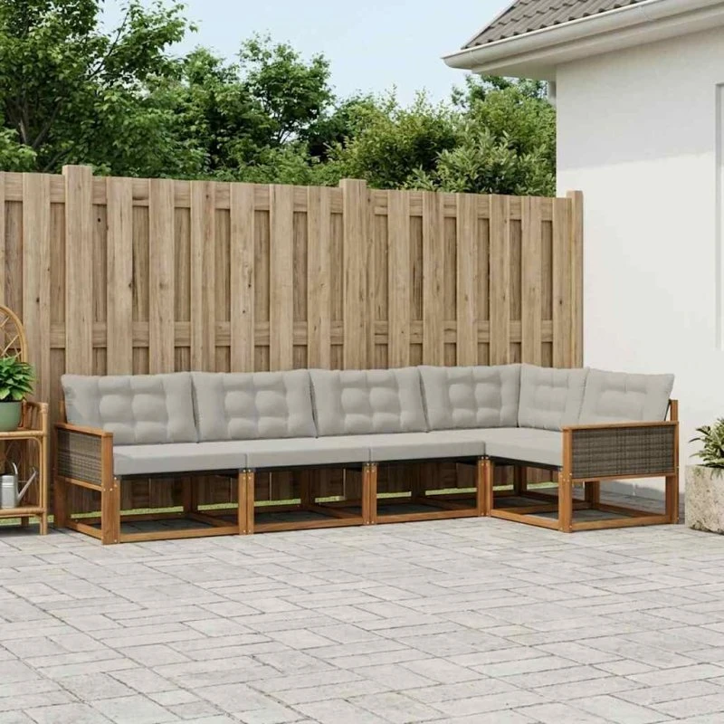 vidaXL Udendørs Sofagruppe 5-pces Naturfarvet og Lysegrå