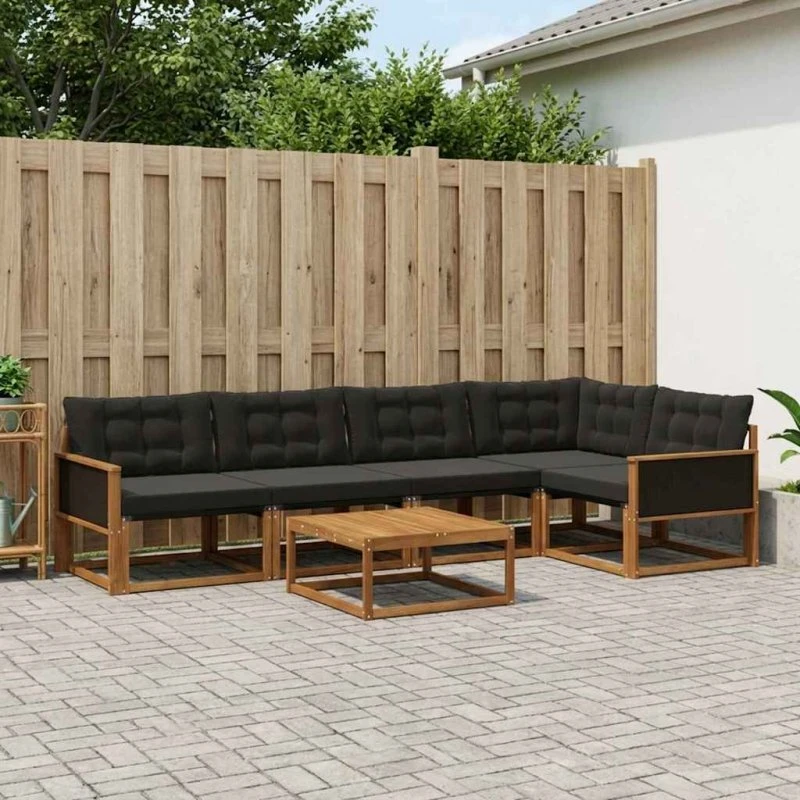 vidaXL Udendørs Sofagruppe 6 pc Naturfarvet og Sort