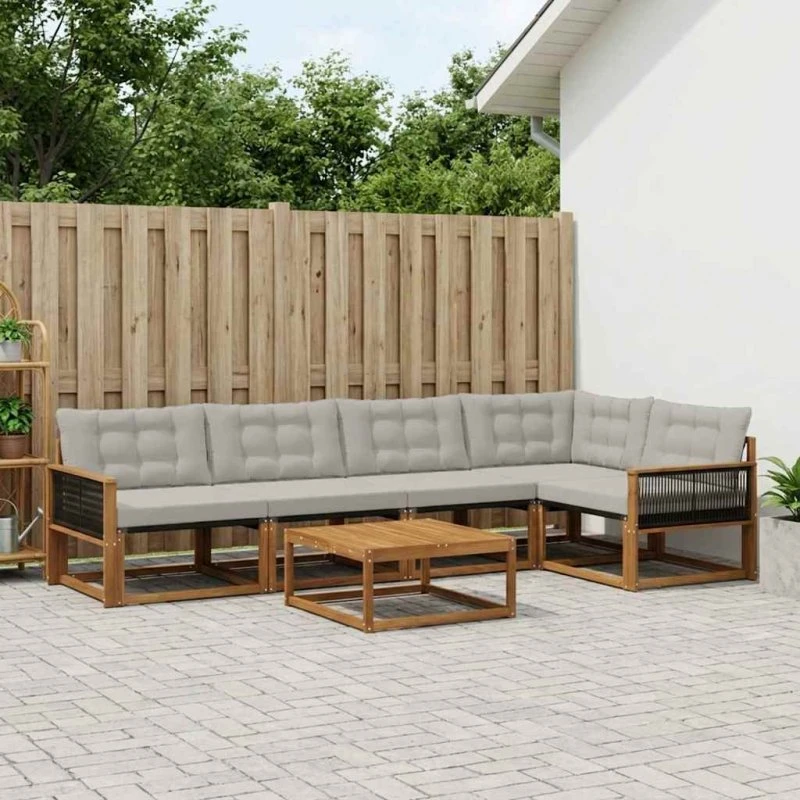 vidaXL Udendørs Sofagruppe 6 pc Naturfarvet og Lysegrå