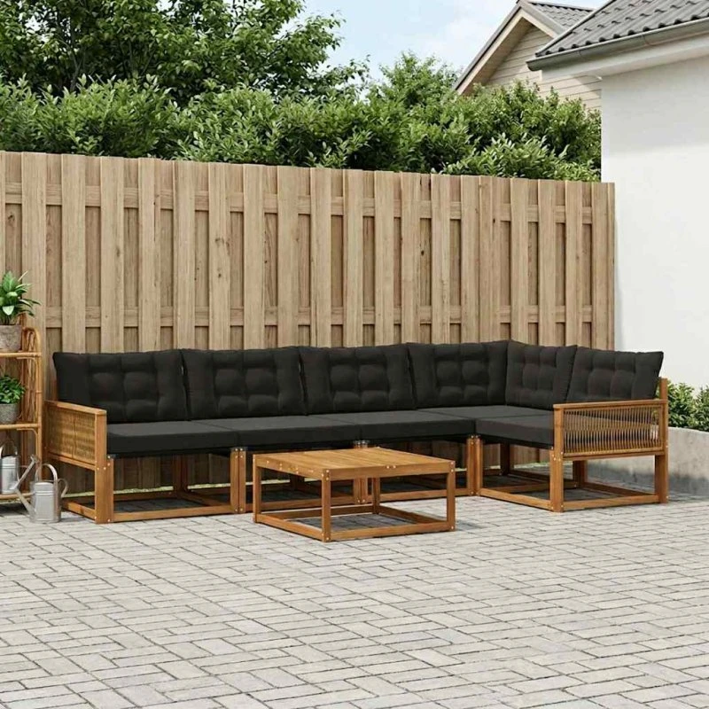vidaXL Udendørs Sofagruppe 6 pc Naturfarvet og Sort