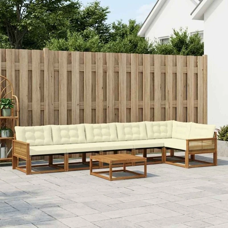 vidaXL Udendørs Sofagruppe 7 pcs Naturlig & Fløde