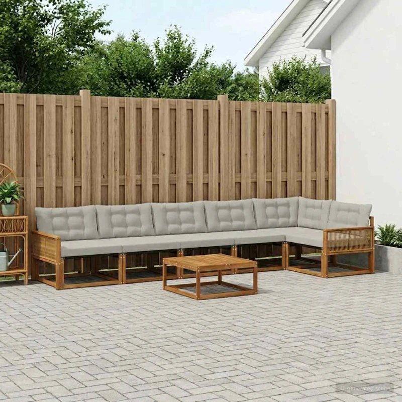 vidaXL Udendørs Sofagruppe 7 pcs Naturfarvet og Lysegrå