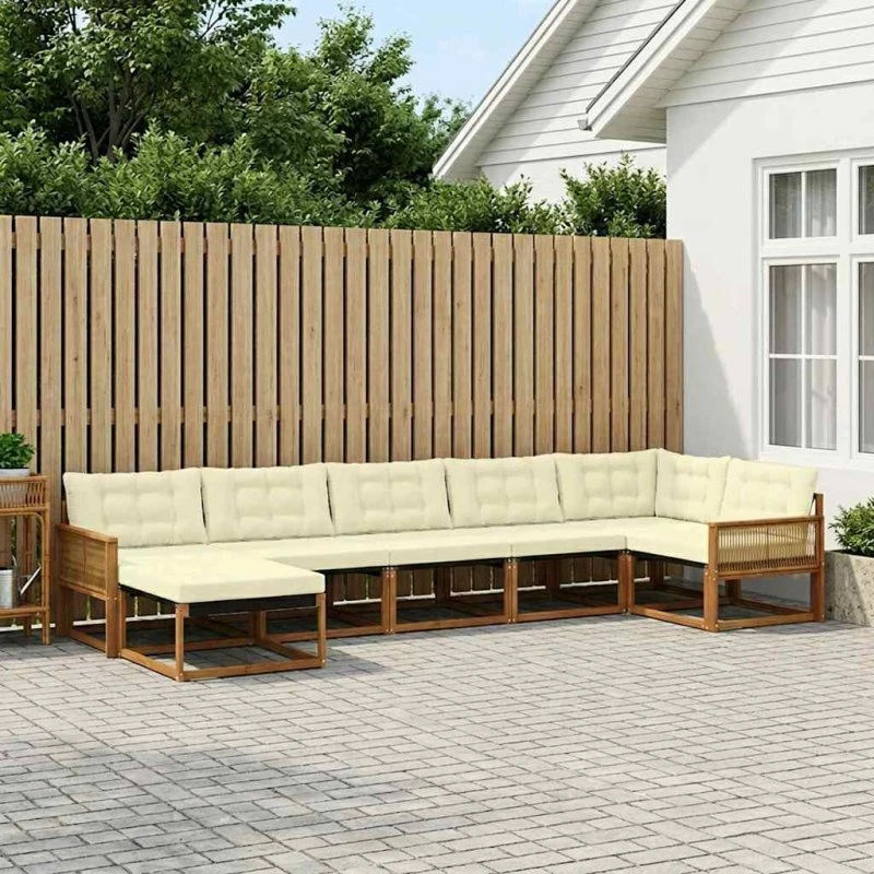 vidaXL Udendørs Sofagruppe 7 dels Naturlig & Fløde