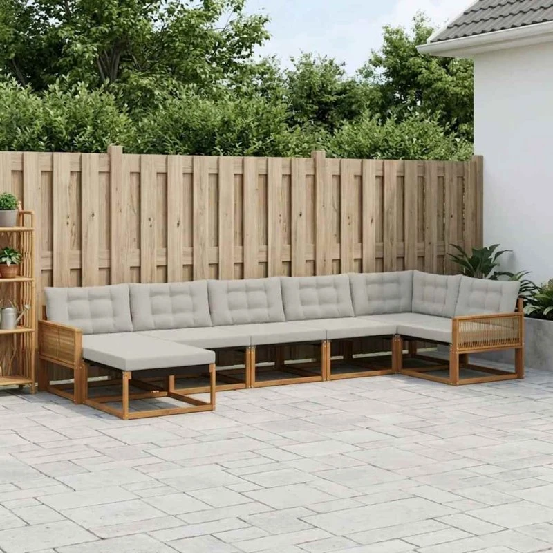 vidaXL Udendørs Sofagruppe 7 pcs Naturfarvet og Lysegrå
