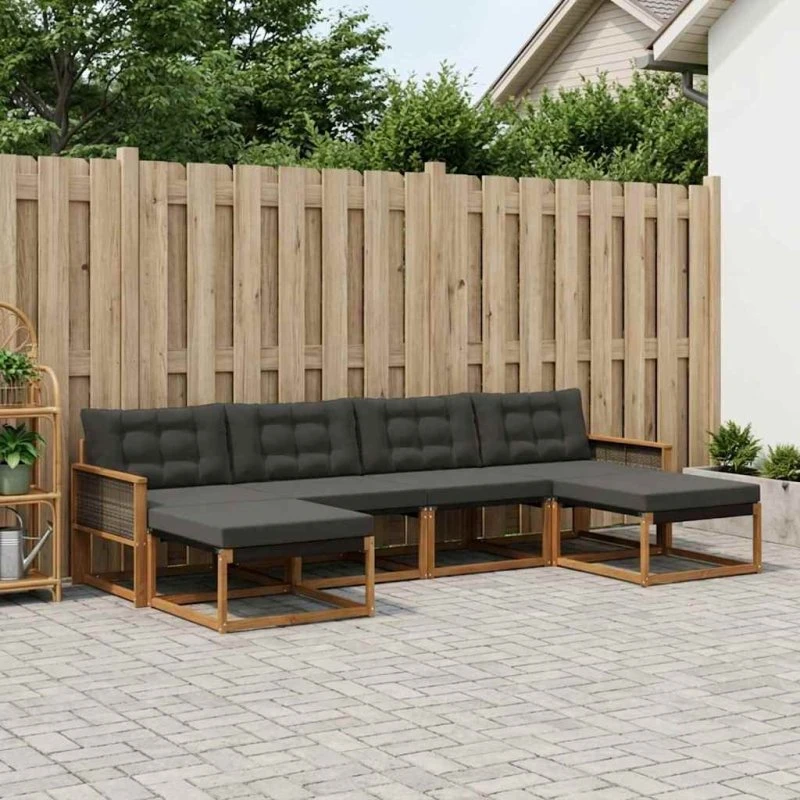 vidaXL Udendørs Sofagruppe 6 pcs Naturfarvet og Sort