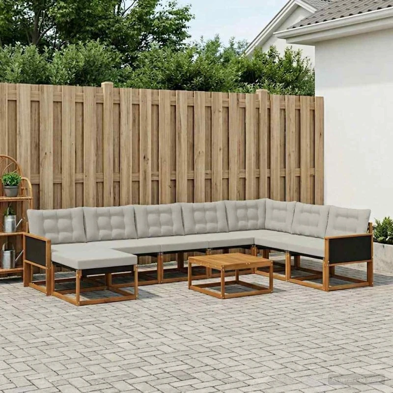 vidaXL Udendørs Sofagruppe 9 pcs Naturfarvet og Lysegrå