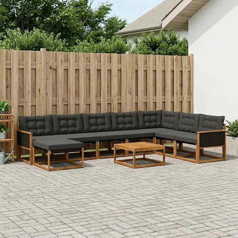 vidaXL Udendørs Sofagruppe 9 pcs Naturfarvet og Sort Massivt Akacietræ