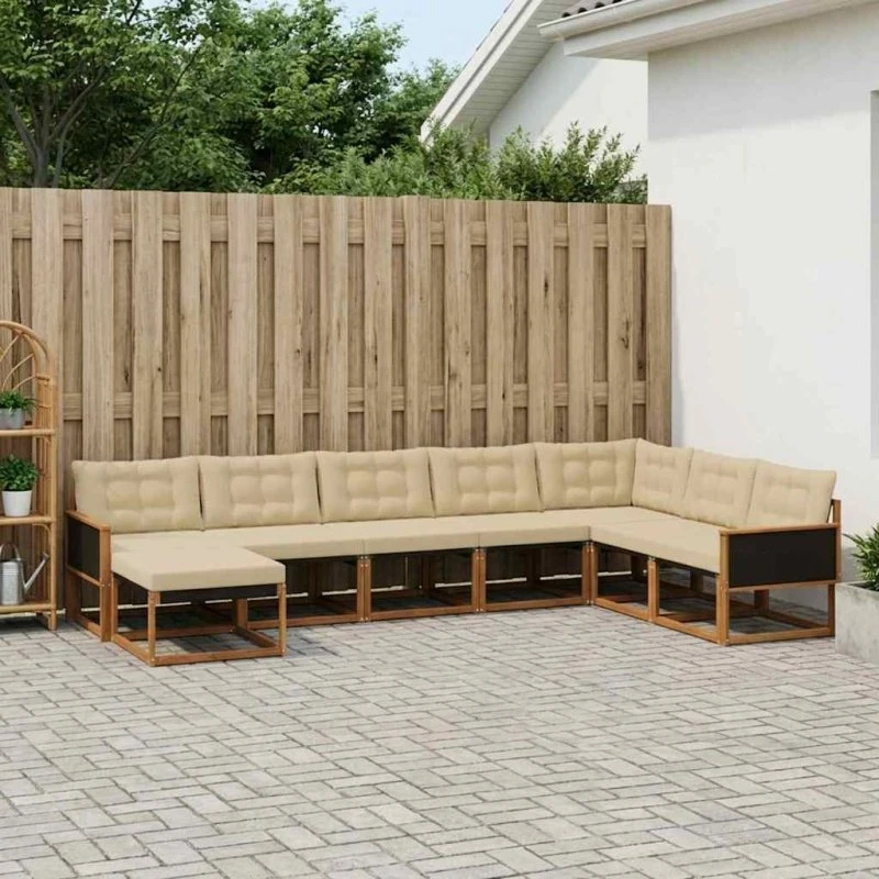 vidaXL Udendørs Sofagruppe 9 pcs Naturlig & Beige Akacietræ