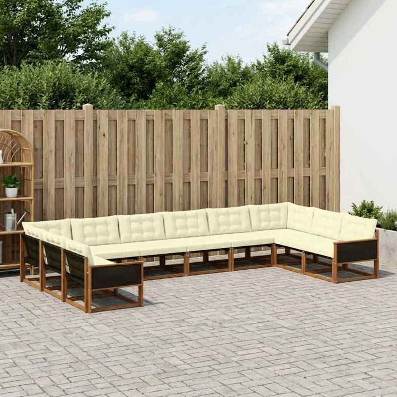 vidaXL Udendørs Sofagruppe 10 pc Naturlig & Fløde