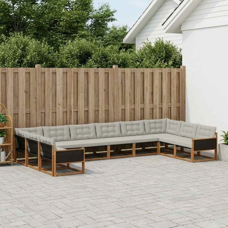 vidaXL Udendørs Sofagruppe 10 pcs Naturfarvet og Lysegrå