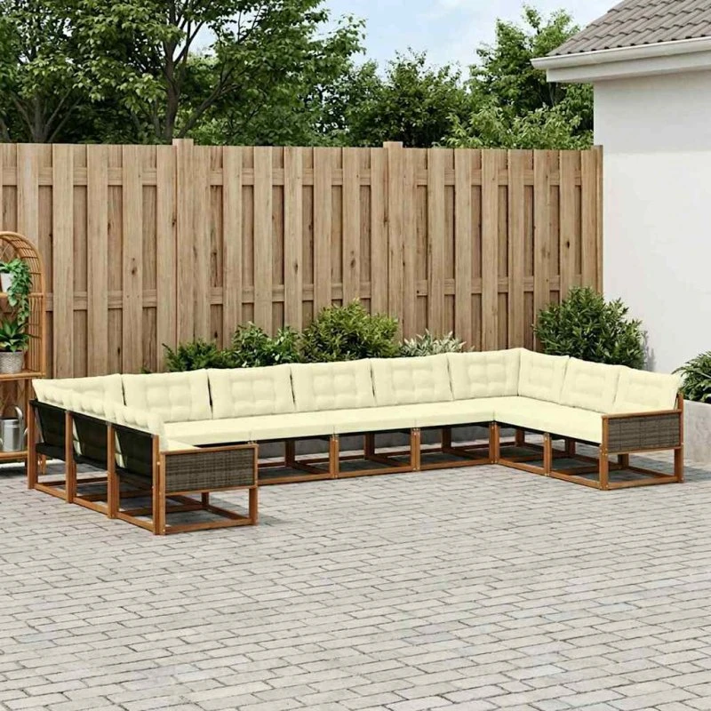 vidaXL Udendørs Sofagruppe 10 stk Naturlig & Fløde