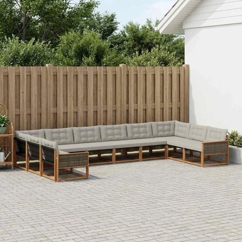 vidaXL Udendørs Sofagruppe 10 pcs Naturfarvet og Lysegrå