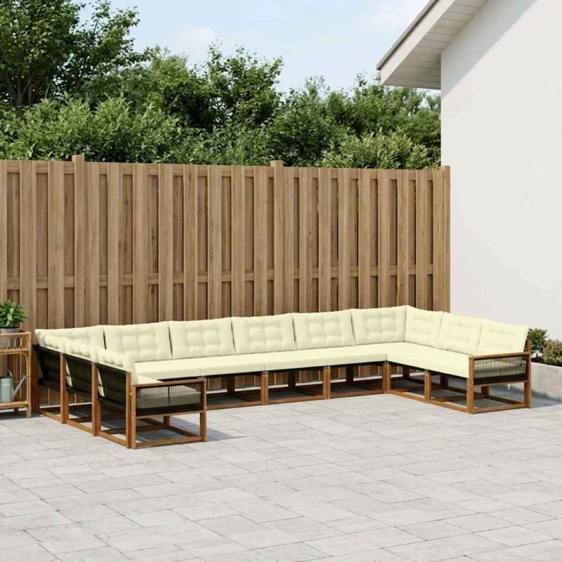 vidaXL Udendørs Sofagruppe 10 pcs Naturlig & Fløde