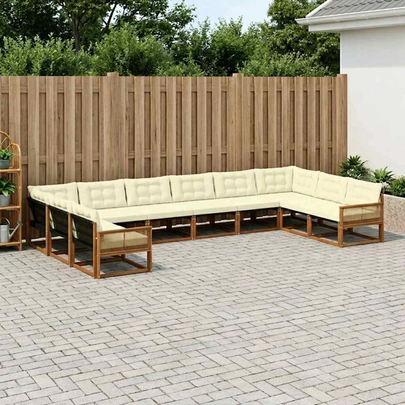vidaXL Udendørs Sofagruppe 10 pcs Naturlig & Fløde