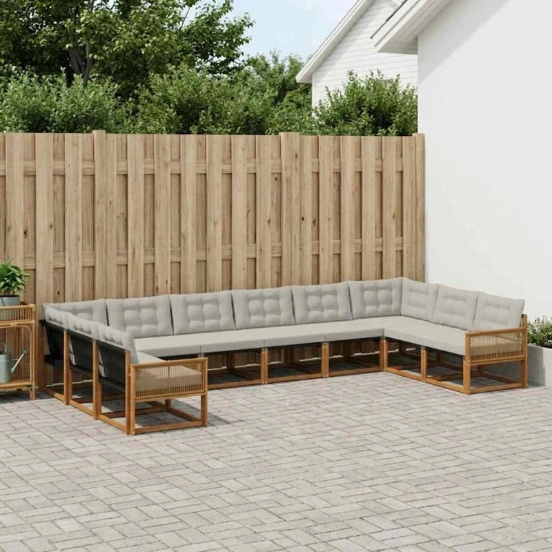 vidaXL Udendørs Sofagruppe 10 pcs Naturfarvet og Lysegrå