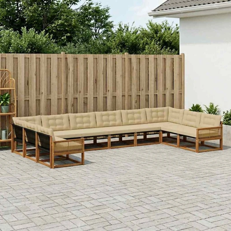 vidaXL Udendørs Sofagruppe 10 pcs Naturlig & Beige