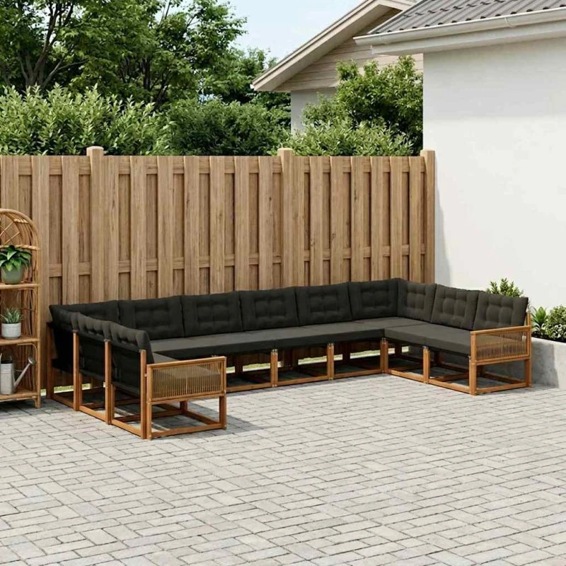 vidaXL Udendørs Sofagruppe 10 pcs Naturfarvet og Sort