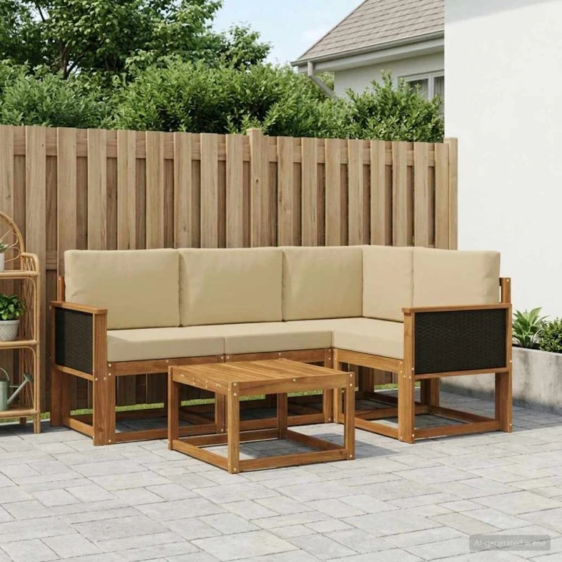 vidaXL Udendørs Sofagruppe 5 Del 5 pcs Naturlig & Beige Polyester