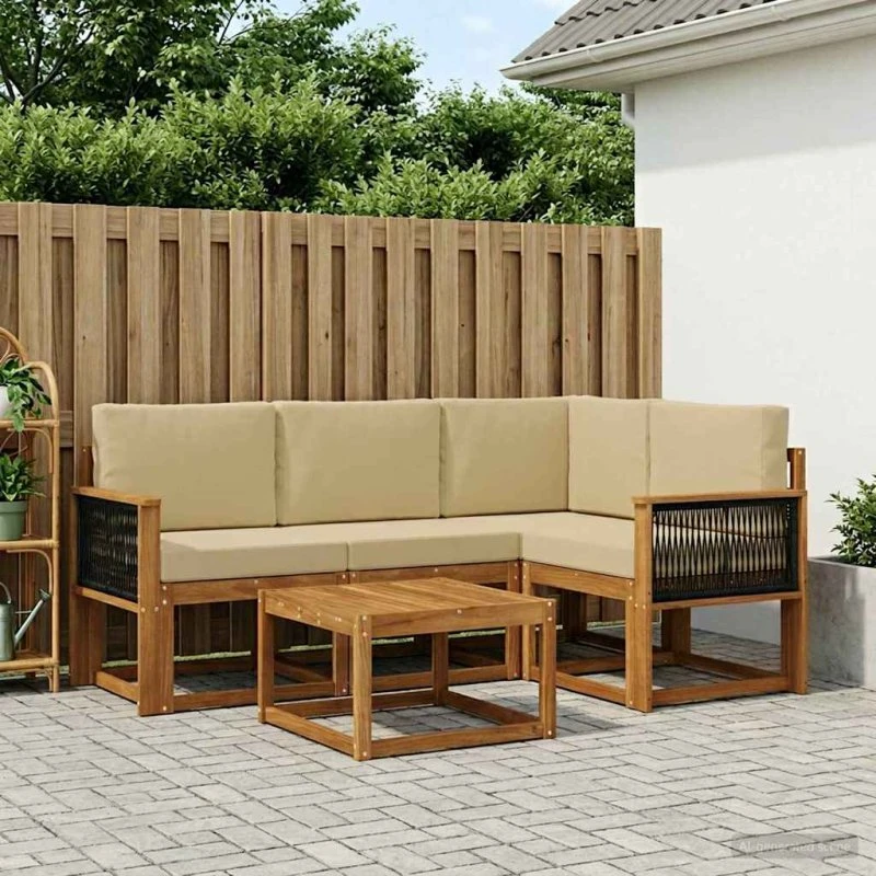 vidaXL Udendørs Sofagruppe 5 Del 5 pcs Naturlig & Beige Polyester