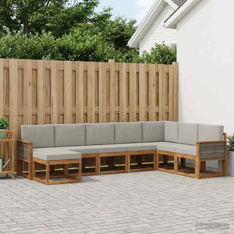 vidaXL Udendørs Sofagruppe 8 pcs Naturfarvet og Lysegrå