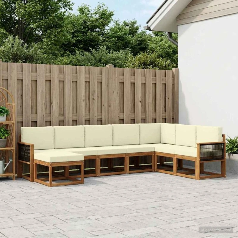 vidaXL Udendørs Sofagruppe 8 pc Naturlig & Fløde Akacietræ