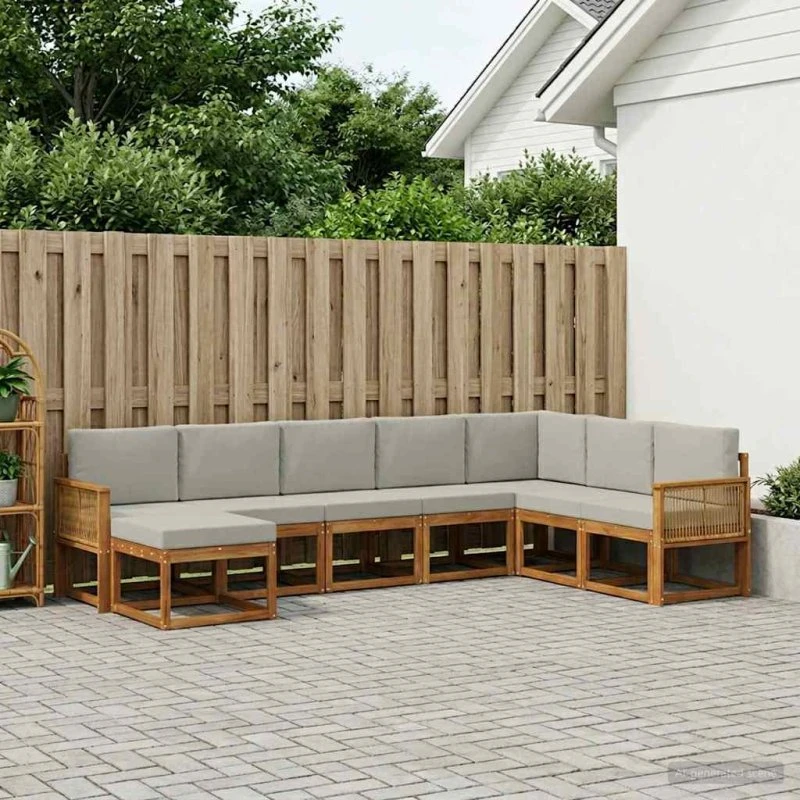 vidaXL Udendørs Sofagruppe 8 pc Naturfarvet og Lysegrå