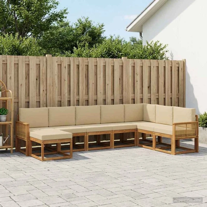 vidaXL Udendørs Sofagruppe 8 pc Naturlig & Beige Akacietræ