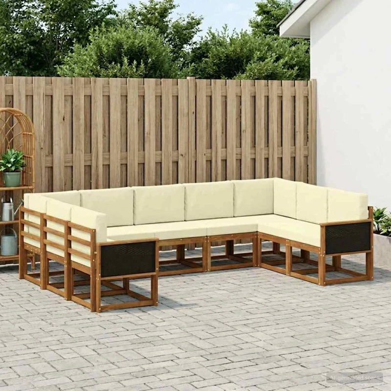 vidaXL Udendørs Sofagruppe 9 pcs Naturlig & Fløde Akacietræ