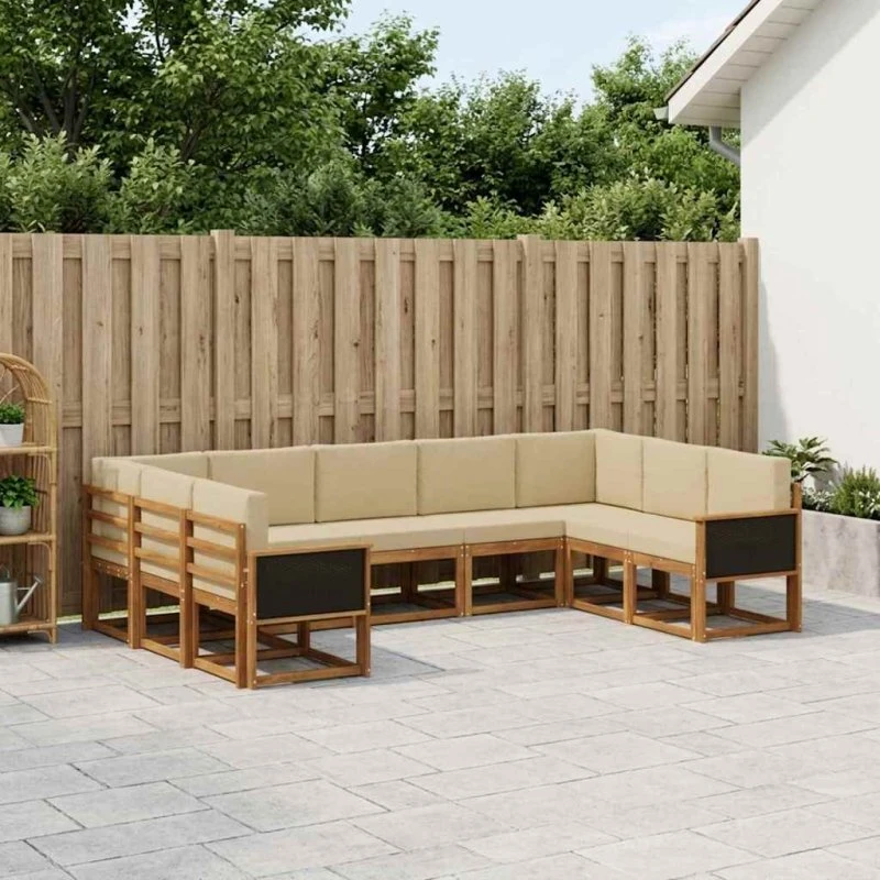 vidaXL Udendørs Sofagruppe 9 pcs Naturlig & Beige Akacietræ