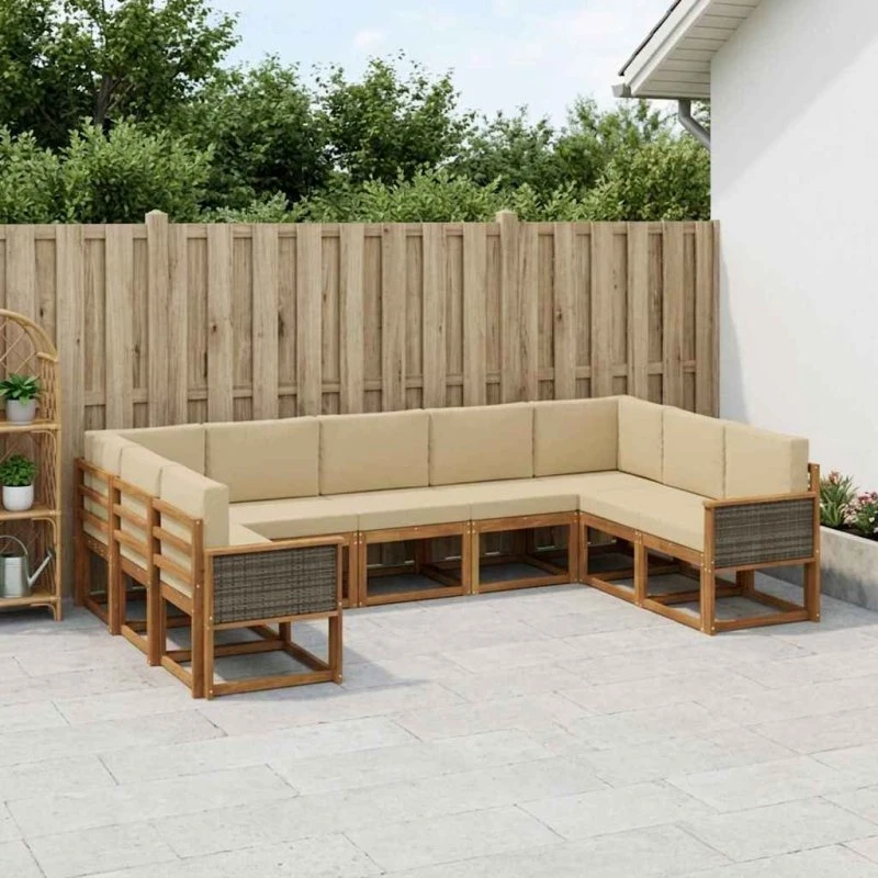vidaXL Udendørs Sofagruppe 9 pcs Naturlig & Beige Akacietræ