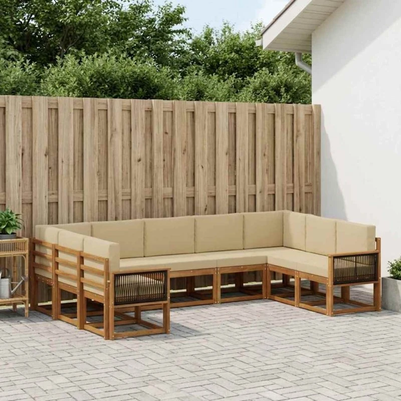 vidaXL Udendørs Sofagruppe 9 pcs Naturlig & Beige Akacietræ