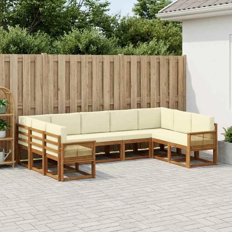 vidaXL Udendørs Sofagruppe 9 pc Naturlig & Fløde Akacietræ