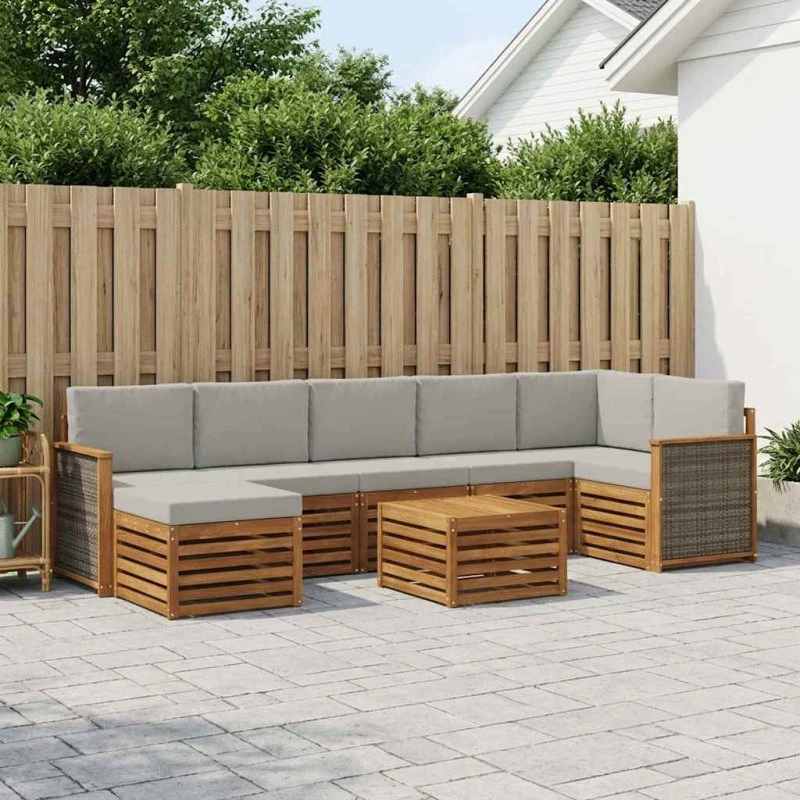 vidaXL Udendørs Sofagruppe 7 pc Naturfarvet og Lysegrå