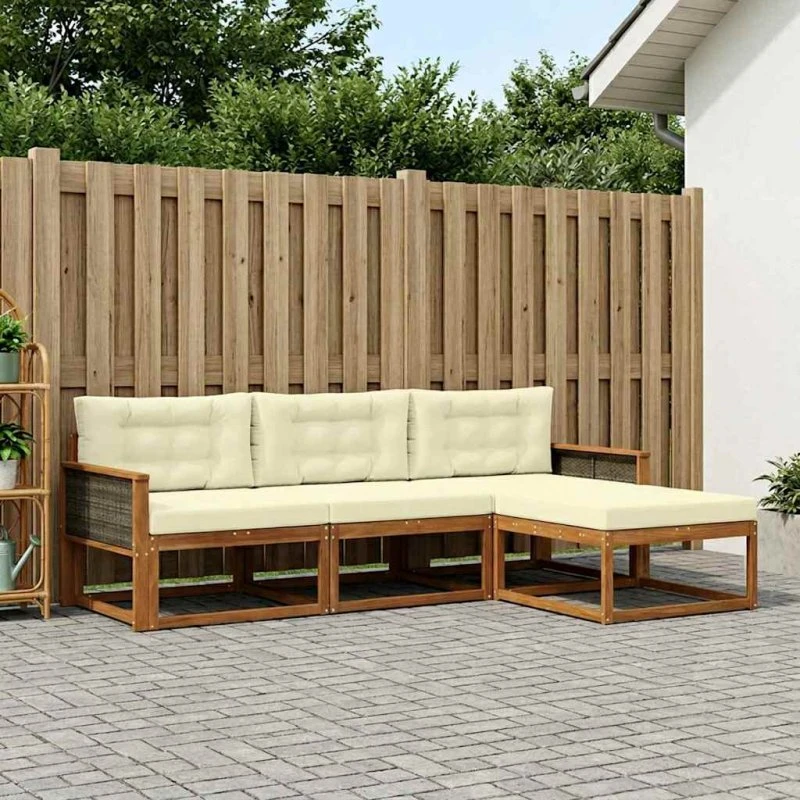 vidaXL Udendørs Sofagruppe 4-del 4 pcs Naturlig & Fløde