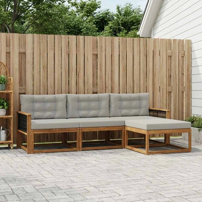 vidaXL Udendørs Sofagruppe 4-del 4 pcs Naturlig og Lys grå