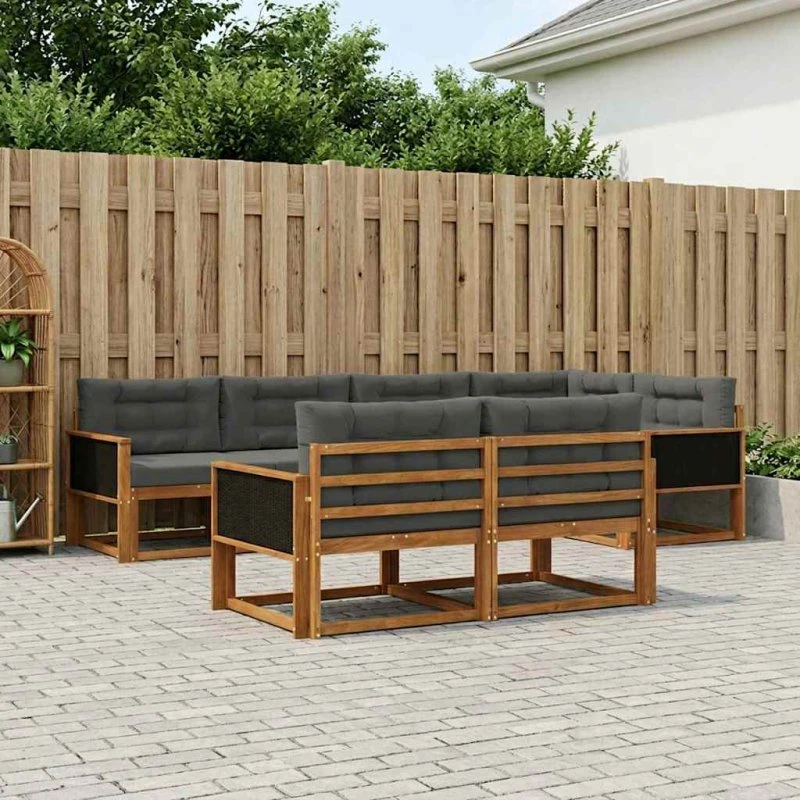 vidaXL Udendørs Sofagruppe 7 deler Naturlig & Antracit