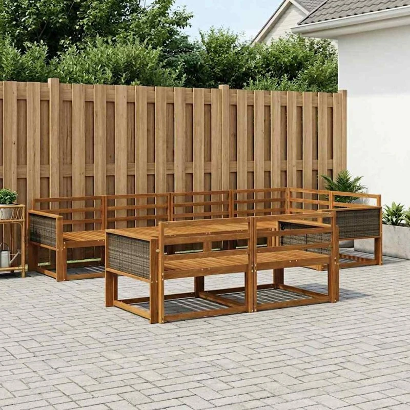 vidaXL Udendørs Sofagruppe 7 pc Naturfarvet Akacietræ