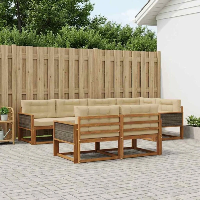 vidaXL Udendørs Sofagruppe 7 dels Naturlig & Beige